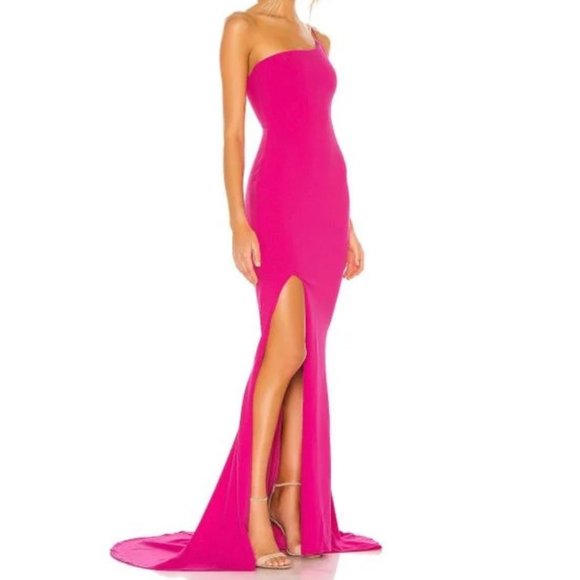 Nookie Jasmine One Shoulder Mermaid Hem Gown Neon Pink Size XS NWT - Picture 2 of 3